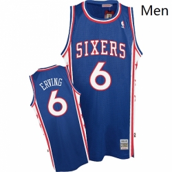 Mens Mitchell and Ness Philadelphia 76ers 6 Julius Erving Authentic Blue Throwback NBA Jersey