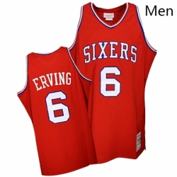 Mens Mitchell and Ness Philadelphia 76ers 6 Julius Erving Authentic Red Throwback NBA Jersey