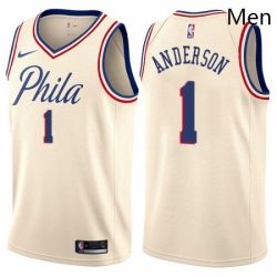 Mens Nike Philadelphia 76ers 1 Justin Anderson Authentic Cream NBA Jersey City Edition