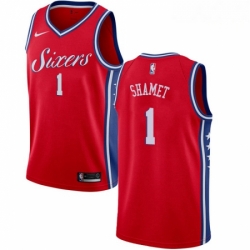 Mens Nike Philadelphia 76ers 1 Landry Shamet Swingman Red NBA Jersey Statement Edition 