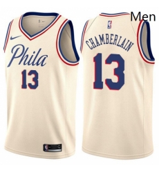 Mens Nike Philadelphia 76ers 13 Wilt Chamberlain Authentic Cream NBA Jersey City Edition