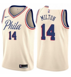 Mens Nike Philadelphia 76ers 14 Shake Milton Swingman Cream NBA Jersey City Edition 