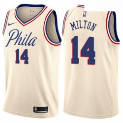 Mens Nike Philadelphia 76ers 14 Shake Milton Swingman Cream NBA Jersey City Edition 