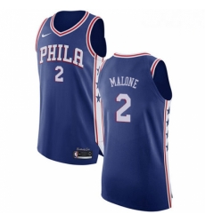 Mens Nike Philadelphia 76ers 2 Moses Malone Authentic Blue Road NBA Jersey Icon Edition