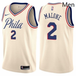 Mens Nike Philadelphia 76ers 2 Moses Malone Authentic Cream NBA Jersey City Edition