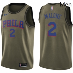 Mens Nike Philadelphia 76ers 2 Moses Malone Swingman Green Salute to Service NBA Jersey