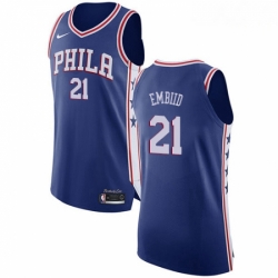 Mens Nike Philadelphia 76ers 21 Joel Embiid Authentic Blue Road NBA Jersey Icon Edition