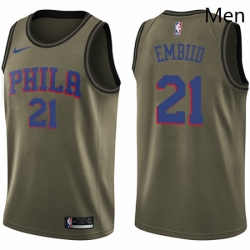 Mens Nike Philadelphia 76ers 21 Joel Embiid Swingman Green Salute to Service NBA Jersey