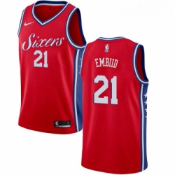 Mens Nike Philadelphia 76ers 21 Joel Embiid Swingman Red Alternate NBA Jersey Statement Edition