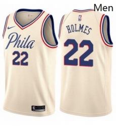 Mens Nike Philadelphia 76ers 22 Richaun Holmes Swingman Cream NBA Jersey City Edition 