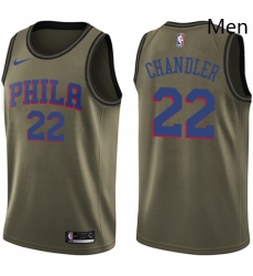 Mens Nike Philadelphia 76ers 22 Wilson Chandler Swingman Green Salute to Service NBA Jersey 