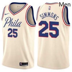 Mens Nike Philadelphia 76ers 25 Ben Simmons Swingman Cream NBA Jersey City Edition