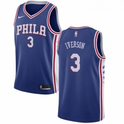 Mens Nike Philadelphia 76ers 3 Allen Iverson Swingman Blue Road NBA Jersey Icon Edition