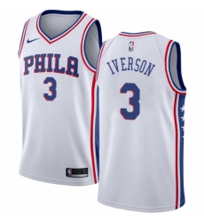 Mens Nike Philadelphia 76ers 3 Allen Iverson Swingman White Home NBA Jersey Association Edition