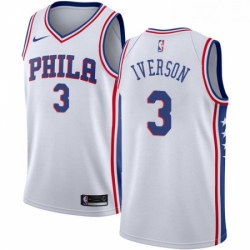 Mens Nike Philadelphia 76ers 3 Allen Iverson Swingman White Home NBA Jersey Association Edition