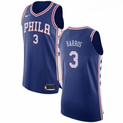 Mens Nike Philadelphia 76ers 3 Dana Barros Authentic Blue Road NBA Jersey Icon Edition