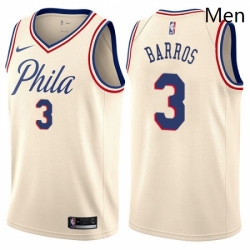 Mens Nike Philadelphia 76ers 3 Dana Barros Authentic Cream NBA Jersey City Edition