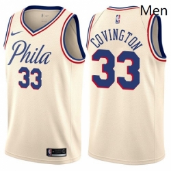 Mens Nike Philadelphia 76ers 33 Robert Covington Authentic Cream NBA Jersey City Edition