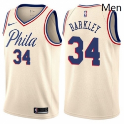 Mens Nike Philadelphia 76ers 34 Charles Barkley Swingman Cream NBA Jersey City Edition