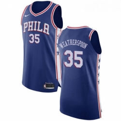 Mens Nike Philadelphia 76ers 35 Clarence Weatherspoon Authentic Blue Road NBA Jersey Icon Edition 