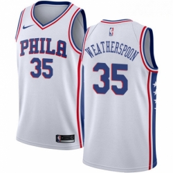 Mens Nike Philadelphia 76ers 35 Clarence Weatherspoon Authentic White Home NBA Jersey Association Edition 