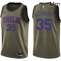 Mens Nike Philadelphia 76ers 35 Clarence Weatherspoon Swingman Green Salute to Service NBA Jersey 