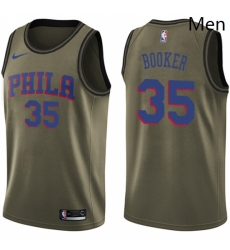 Mens Nike Philadelphia 76ers 35 Trevor Booker Swingman Green Salute to Service NBA Jersey 