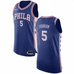 Mens Nike Philadelphia 76ers 5 Amir Johnson Authentic Blue Road NBA Jersey Icon Edition 