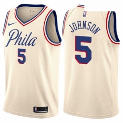 Mens Nike Philadelphia 76ers 5 Amir Johnson Authentic Cream NBA Jersey City Edition 