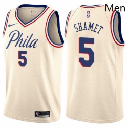 Mens Nike Philadelphia 76ers 5 Landry Shamet Swingman Cream NBA Jersey City Edition 