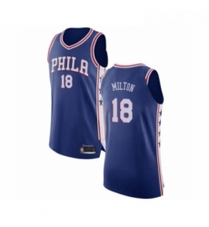 Mens Philadelphia 76ers 18 Shake Milton Authentic Blue Basketball Jersey Icon Edition 