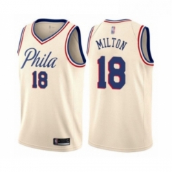 Mens Philadelphia 76ers 18 Shake Milton Authentic Cream Basketball Jersey City Edition 