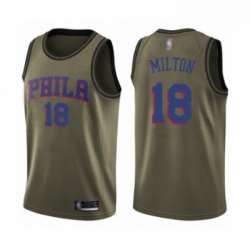 Mens Philadelphia 76ers 18 Shake Milton Swingman Green Salute to Service Basketball Jersey 