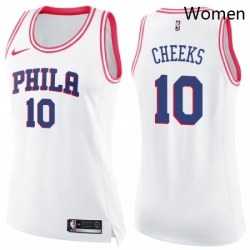 Womens Nike Philadelphia 76ers 10 Maurice Cheeks Swingman WhitePink Fashion NBA Jersey