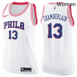 Womens Nike Philadelphia 76ers 13 Wilt Chamberlain Swingman WhitePink Fashion NBA Jersey