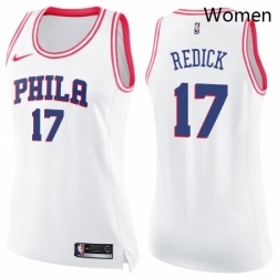 Womens Nike Philadelphia 76ers 17 JJ Redick Swingman WhitePink Fashion NBA Jersey 
