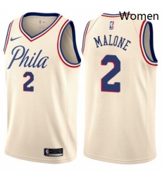 Womens Nike Philadelphia 76ers 2 Moses Malone Swingman Cream NBA Jersey City Edition