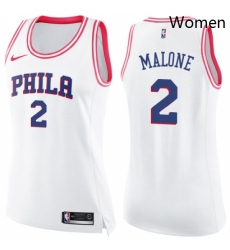 Womens Nike Philadelphia 76ers 2 Moses Malone Swingman WhitePink Fashion NBA Jersey