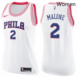 Womens Nike Philadelphia 76ers 2 Moses Malone Swingman WhitePink Fashion NBA Jersey