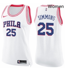 Womens Nike Philadelphia 76ers 25 Ben Simmons Swingman WhitePink Fashion NBA Jersey