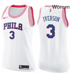 Womens Nike Philadelphia 76ers 3 Allen Iverson Swingman WhitePink Fashion NBA Jersey