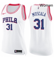 Womens Nike Philadelphia 76ers 31 Mike Muscala Swingman White Pink Fashion NBA Jersey 