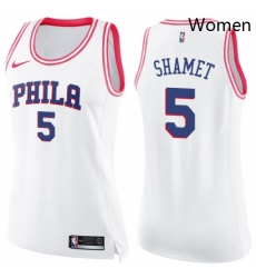 Womens Nike Philadelphia 76ers 5 Landry Shamet Swingman White Pink Fashion NBA Jersey 