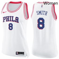 Womens Nike Philadelphia 76ers 8 Zhaire Smith Swingman White Pink Fashion NBA Jersey 