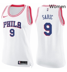 Womens Nike Philadelphia 76ers 9 Dario Saric Swingman WhitePink Fashion NBA Jersey 