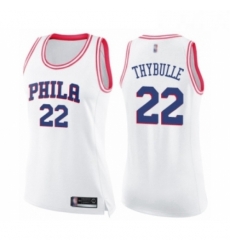 Womens Philadelphia 76ers 22 Mattise Thybulle Swingman White Pink Fashion Basketball Jersey 