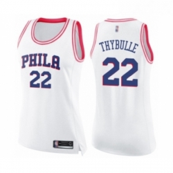 Womens Philadelphia 76ers 22 Mattise Thybulle Swingman White Pink Fashion Basketball Jersey 