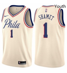 Youth Nike Philadelphia 76ers 1 Landry Shamet Swingman Cream NBA Jersey City Edition 