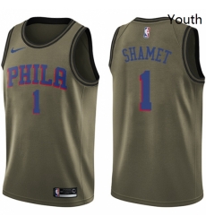 Youth Nike Philadelphia 76ers 1 Landry Shamet Swingman Green Salute to Service NBA Jersey 
