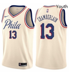 Youth Nike Philadelphia 76ers 13 Wilt Chamberlain Swingman Cream NBA Jersey City Edition